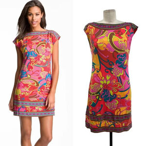 Trina Turk Felana Shift Dress Floral Paisley Print Multicolor‎ Red Size 4
